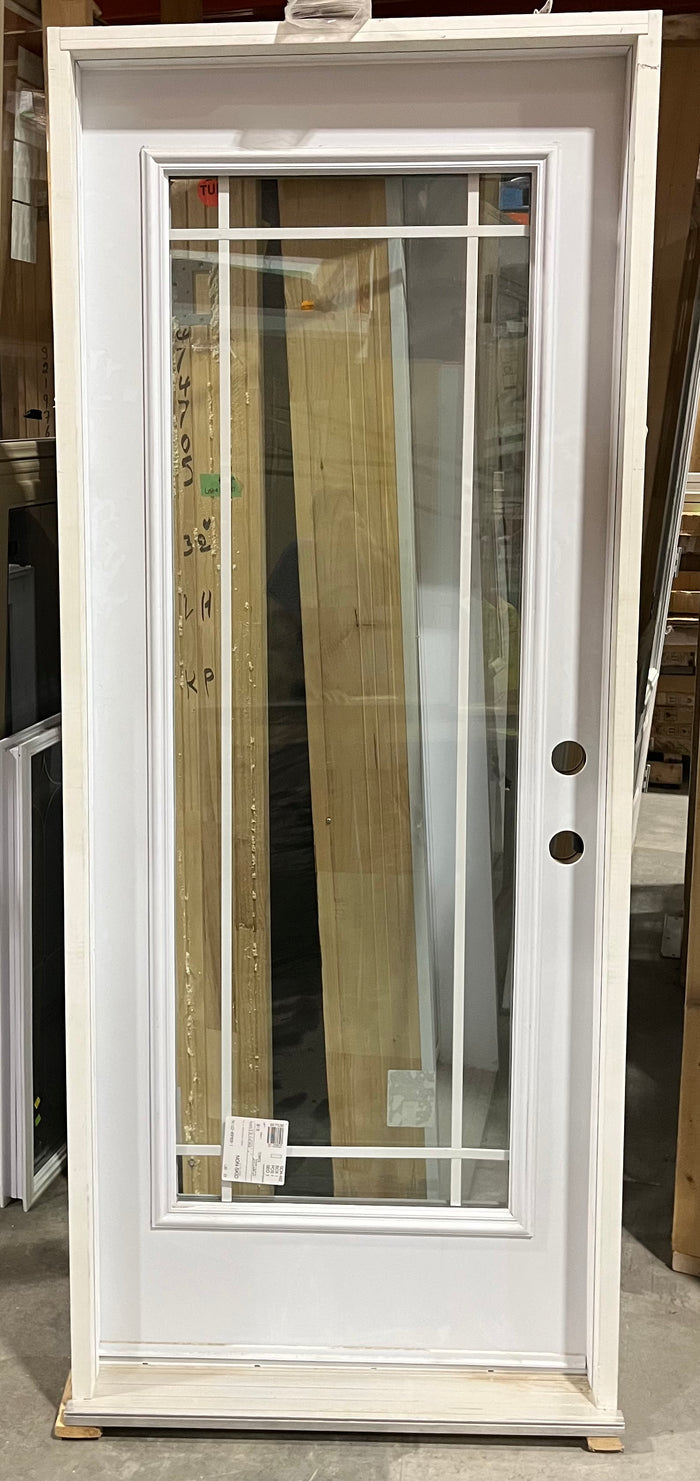 Modern White Exterior Door with Full Lite Window & Internal Grilles – Prehung