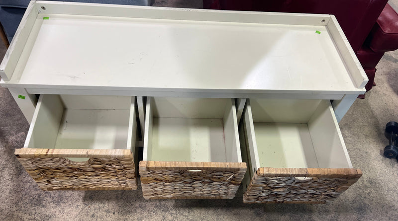 Cream Bench/Storage Unit with Wicker Drawers