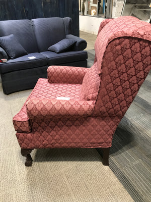 Burgundy Wing Back Arm Chair With Floral Patterns