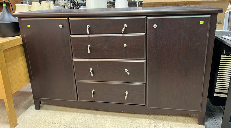 Dark Brown Traditional Wooden Dresser with Dual Cabinets &amp; 4 Drawers
