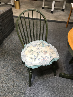 Round Wooden Green & Brown Dining Table With 3 Matching Green Cushioned Chairs