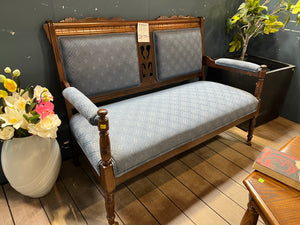 Vintage Wooden 2 Seater w/ Blue Cushions