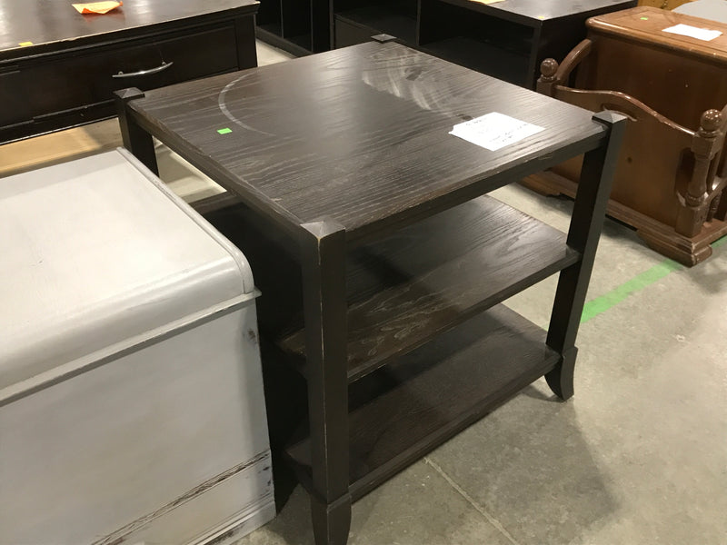 Large Wooden Square Side Table With 3 Shelves