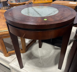 Modern Espresso Round Side Table with Glass Insert