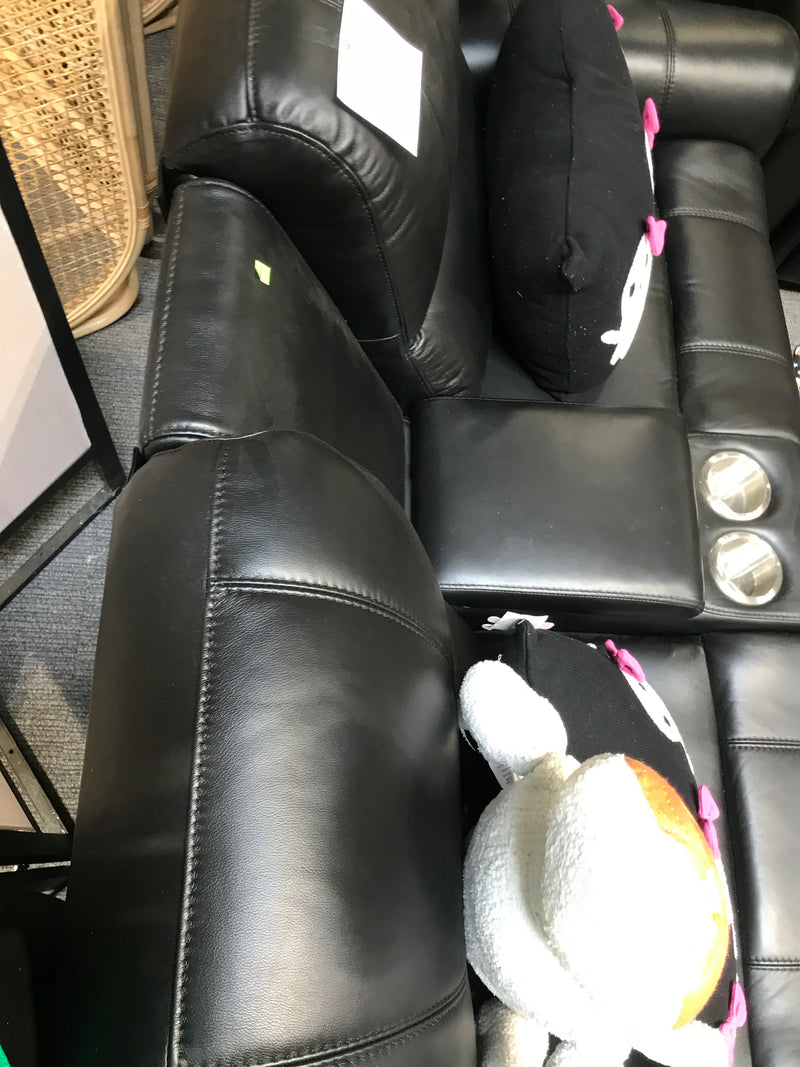 Leather Reclining Love Seat With Console In Black
