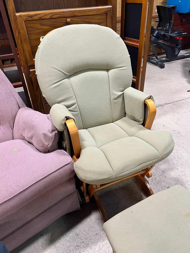Wooden Glider Rocking Chair with Matching Ottoman – Sage Green Cushions