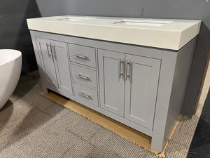 48”/60”/72” Double/Single Sink Grey Bathroom Vanity with Thick Quartz Top