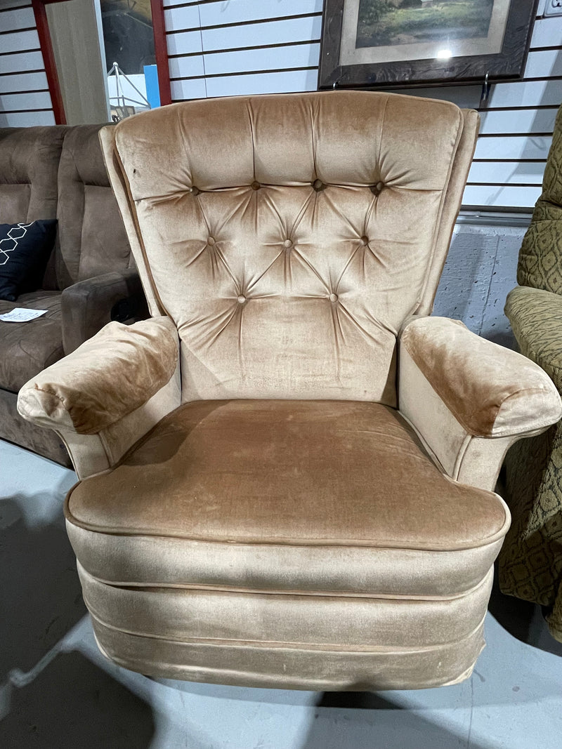 Vintage Mid-century Button-tufted Swivel Rocker Recliner.