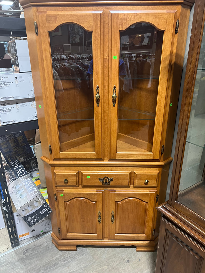 Light Wooden Corner China Cabinet and Hutch