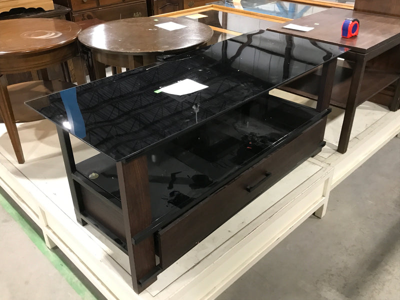 Dark Wooden Tv Stand With Black Glass Top