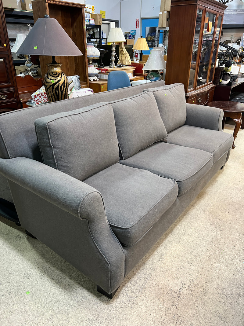 Classic Grey Fabric 3-Seater Sofa with Rolled Arms and Plush Cushions