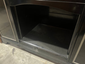 Sleek Black Makeup Cabinet with Silver Trim