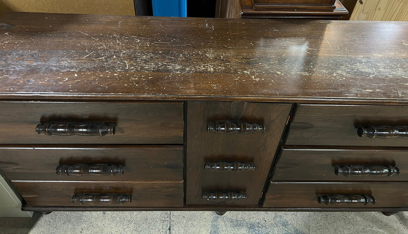 Mid-Century Modern Wooden Dresser with Hidden Cabinet & Drawers