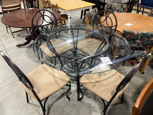 Glass Top Table with Metal Base + 4 Chairs