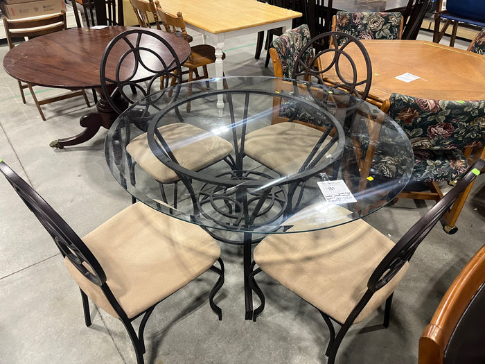 Glass Top Table with Metal Base + 4 Chairs
