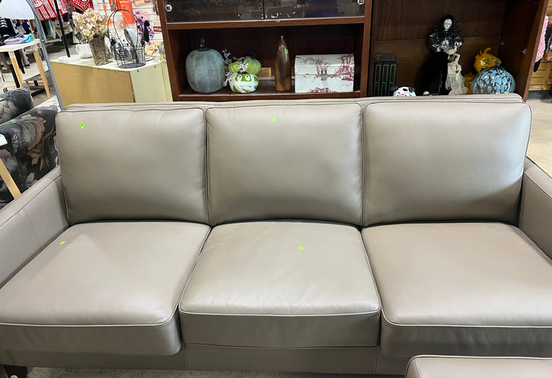 Taupe Leather Three-Seat Sofa
