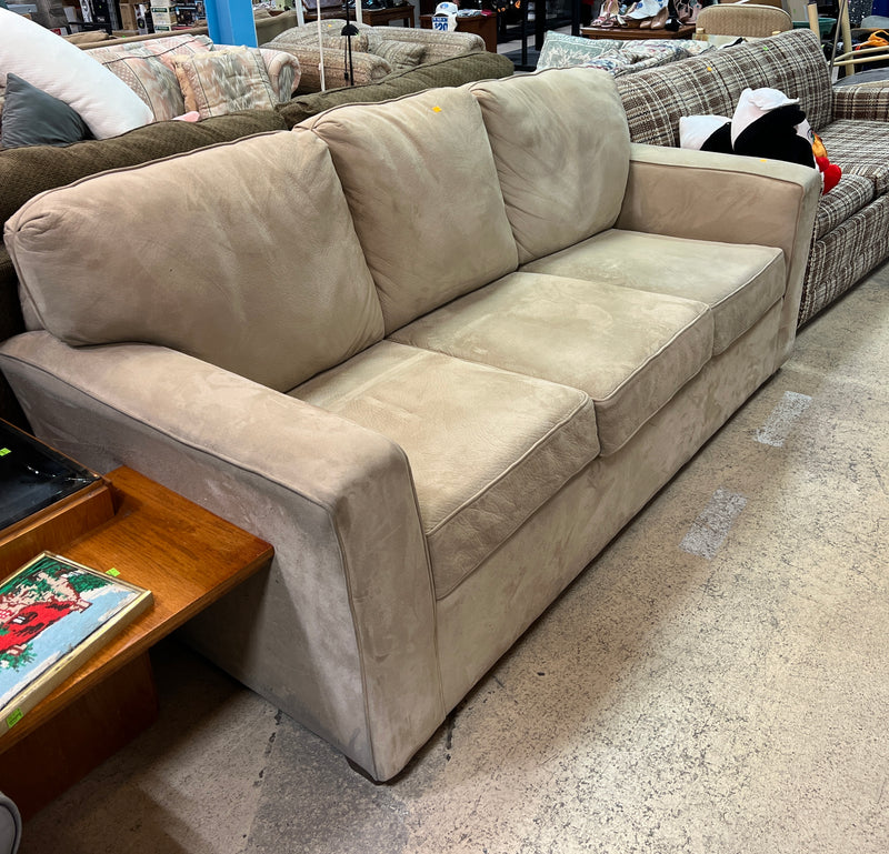 Contemporary Taupe Microfiber Three-Seat Sofa