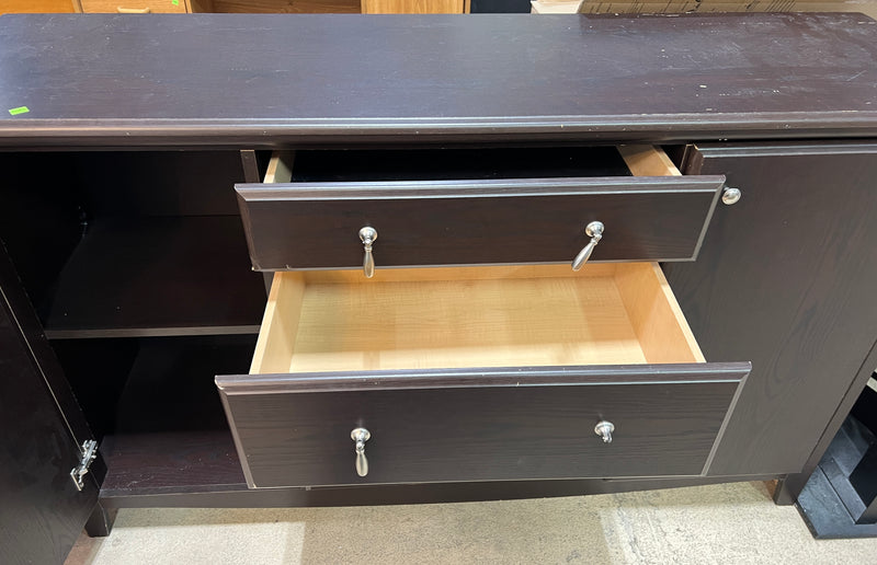 Dark Brown Traditional Wooden Dresser with Dual Cabinets &amp; 4 Drawers