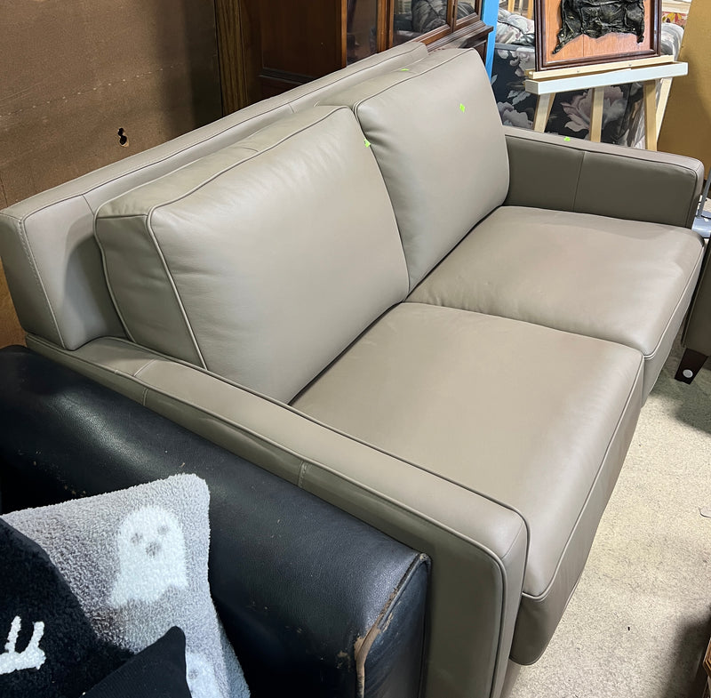 Taupe Leather Loveseat