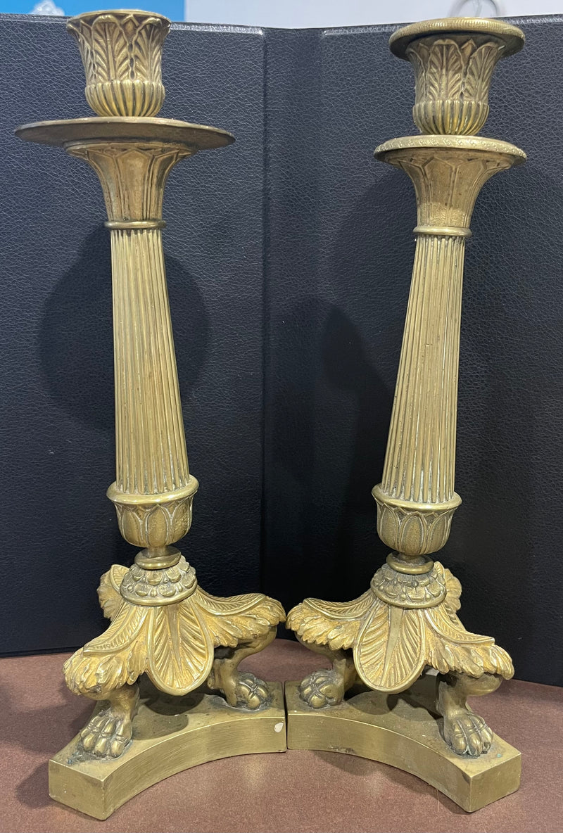 Pair of Antique French Empire - Restoration style gilt bronze candlesticks