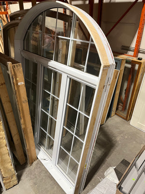 Elegant Arched Double Window with Grid — White Vinyl Frame