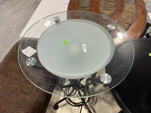 Modern Glass-Top Pedestal Table with Frosted Bowl Accent