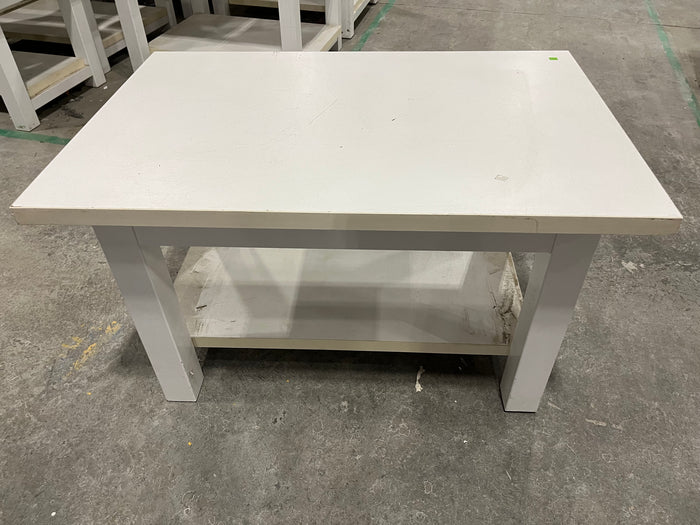 Sturdy White Work Table with Storage Shelf