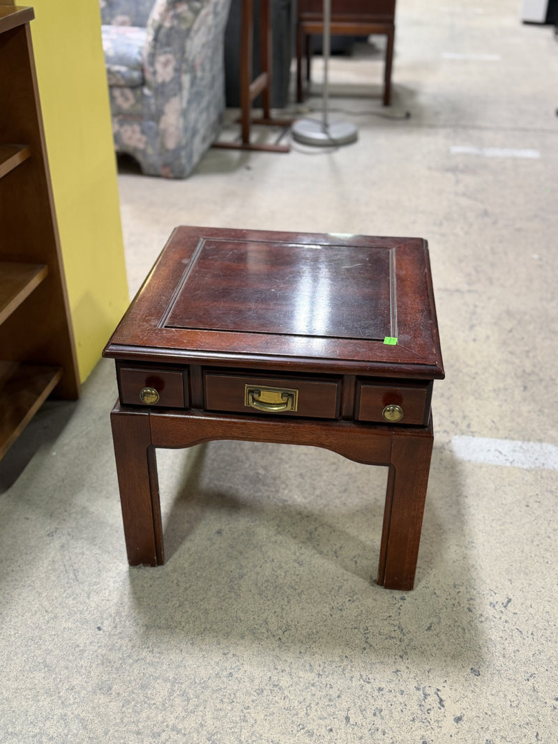 Vintage Mahogany Accent Table with Faux Drawer Front