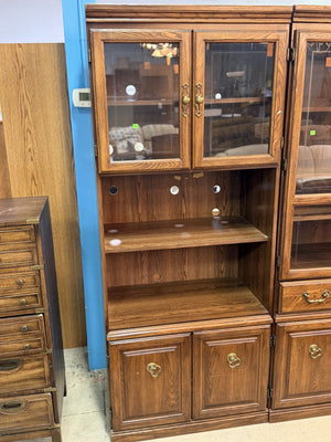 Vintage Oak Display Cabinet with Glass Doors