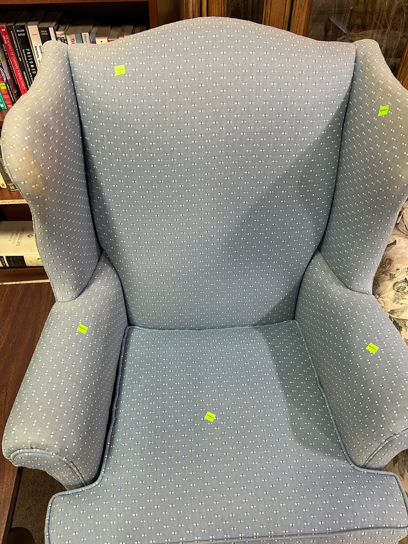 Classic Queen Anne Blue Wingback Armchair