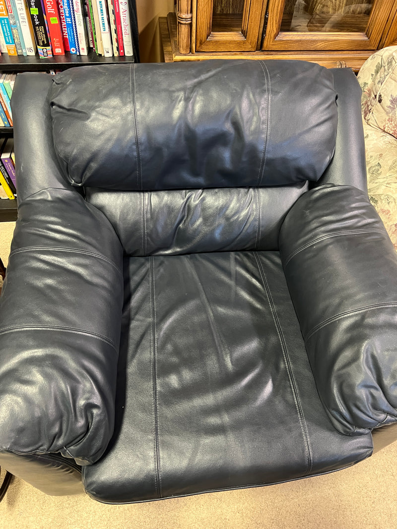 Oversized Navy Blue Leather-Style Armchair