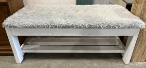 White Bench with Grey Fluffy Top