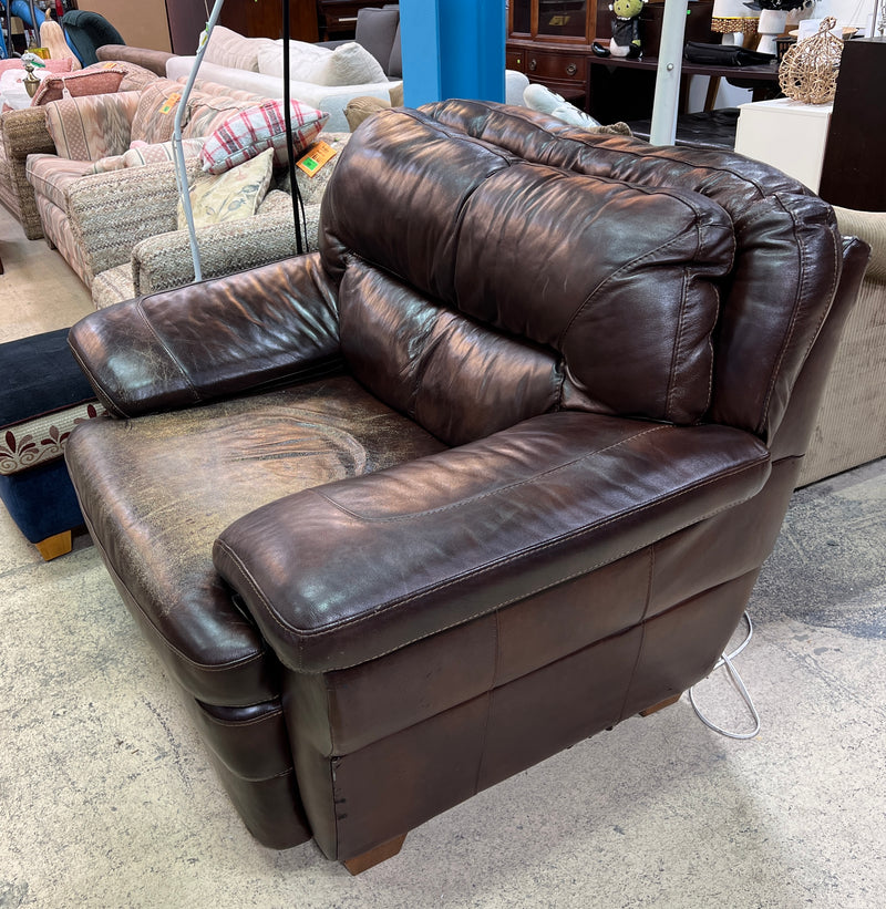 Oversized Dark Brown Leather Club Armchair with Plush Bustle-Back Cushions