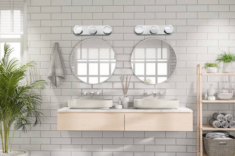3-Light Bathroom Integrated LED Chrome Vanity Light Modern Round Clear Glass Shade