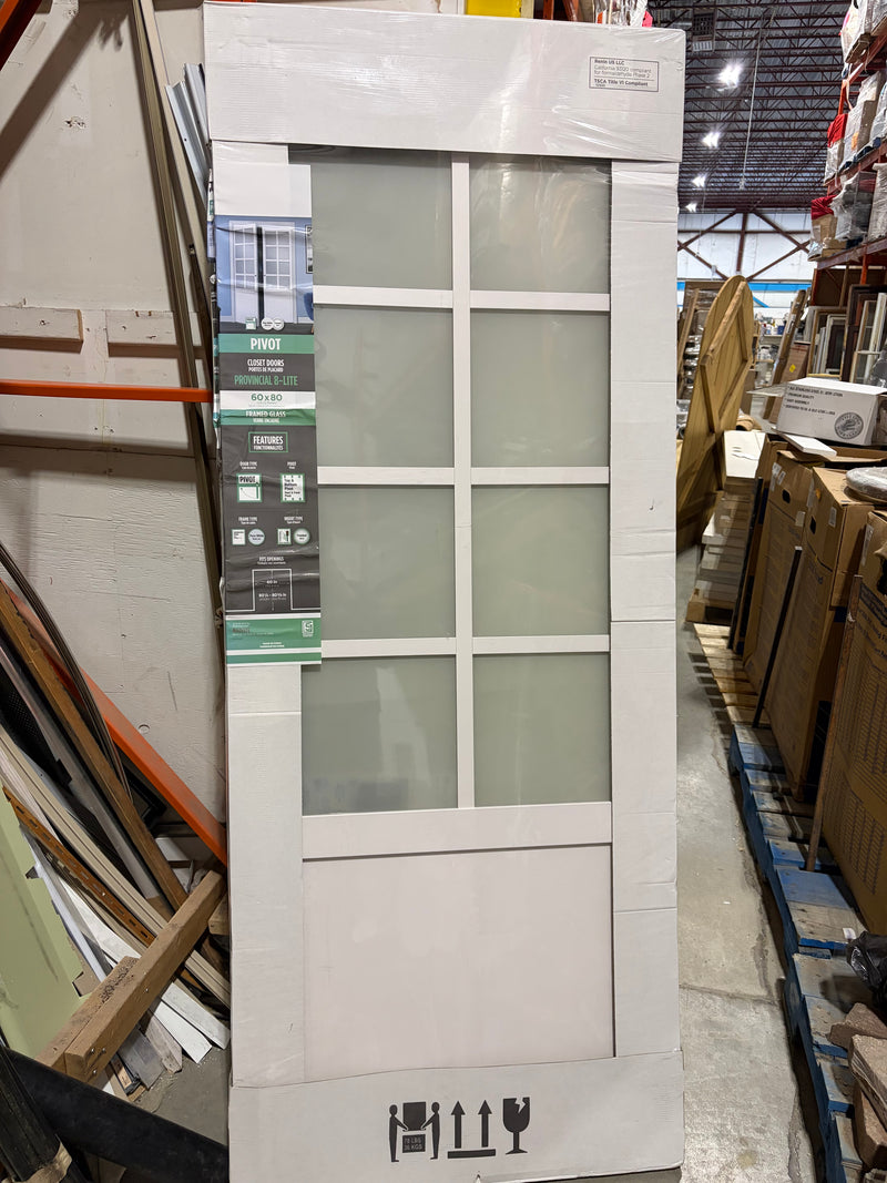 TRUporte 60” x 80” 8-Lite White 2 Pivot Interior Closet Door