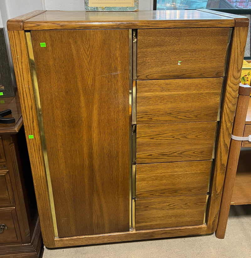 Wood Armoire with Mirror and Drawers