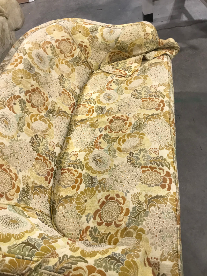 Yellow Patterned Love Sear With Wooden Legs