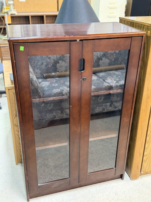 Mid-Century Style Wood Cabinet with Glass Doors