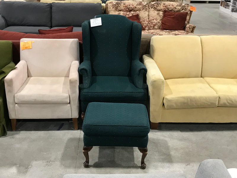 Green diamond armchair + ottoman