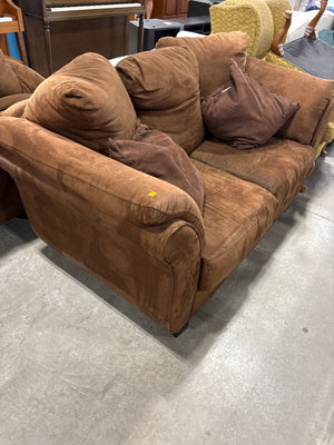 Brown Microsuede Plush Loveseat with Cushions