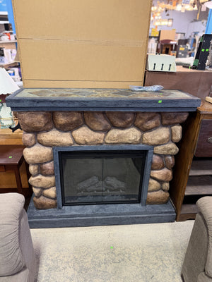 Rustic Stone Electric Fireplace Console