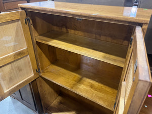Mid-Century Modern Rattan Door Cabinet – Natural Wood Finish