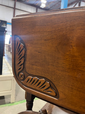 Vintage Wooden Drop-Leaf Tea Cart with Carved Detail