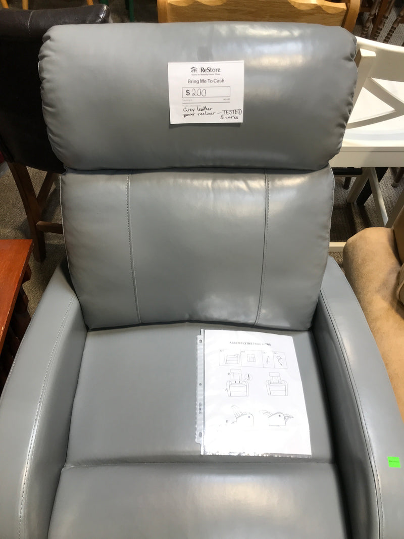 Grey Leather Power-Recliner