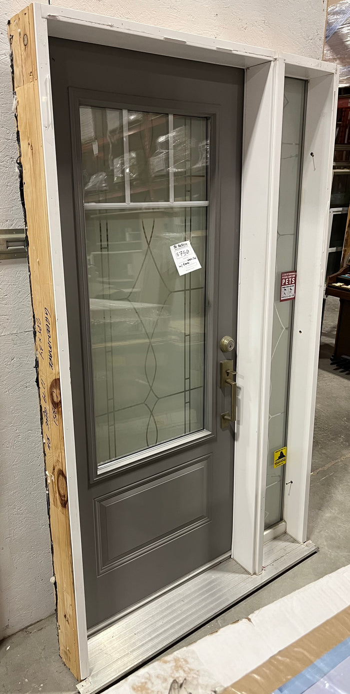 Modern Steel Entry Door with Decorative Glass & Sidelight – Prehung