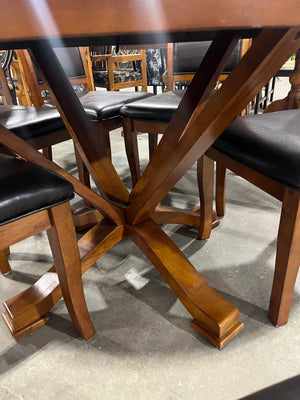 Round Wood Dining Table with 6 Cushioned Chairs