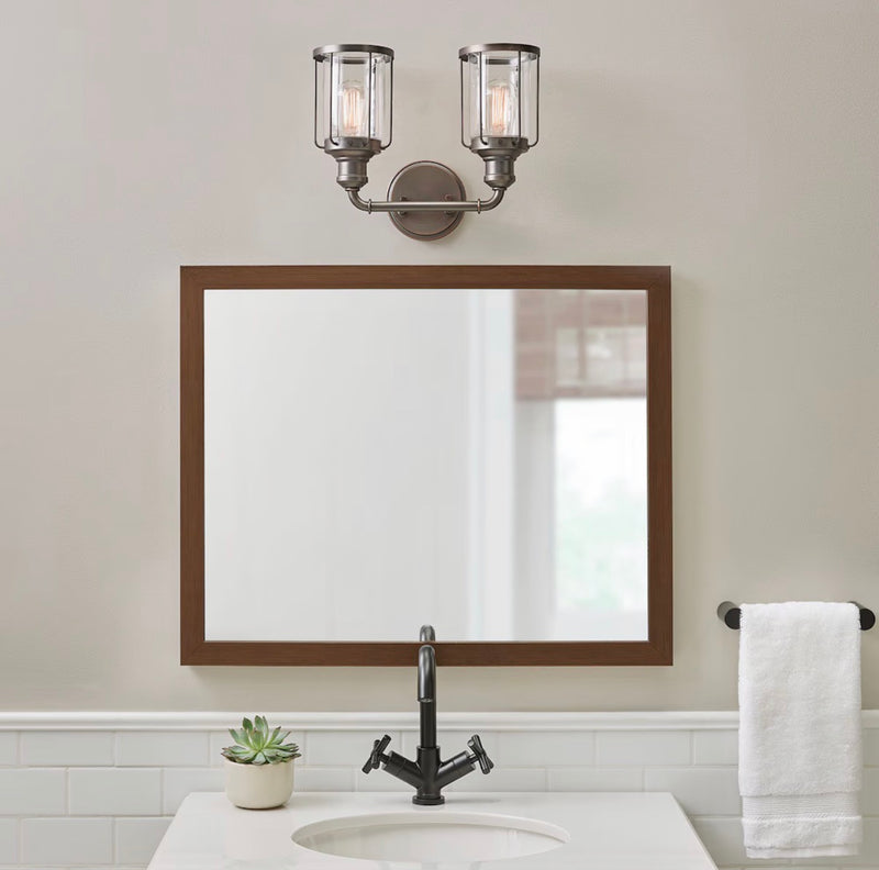 2-Light Satin Copper Bronze Modern Industrial Bathroom Vanity Light with Clear Glass Shades