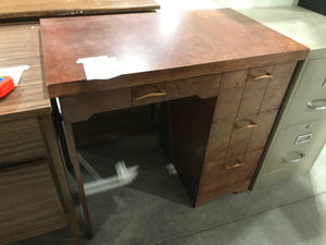Reddish Desk With Copper Coloured Handles & 4 Drawers
