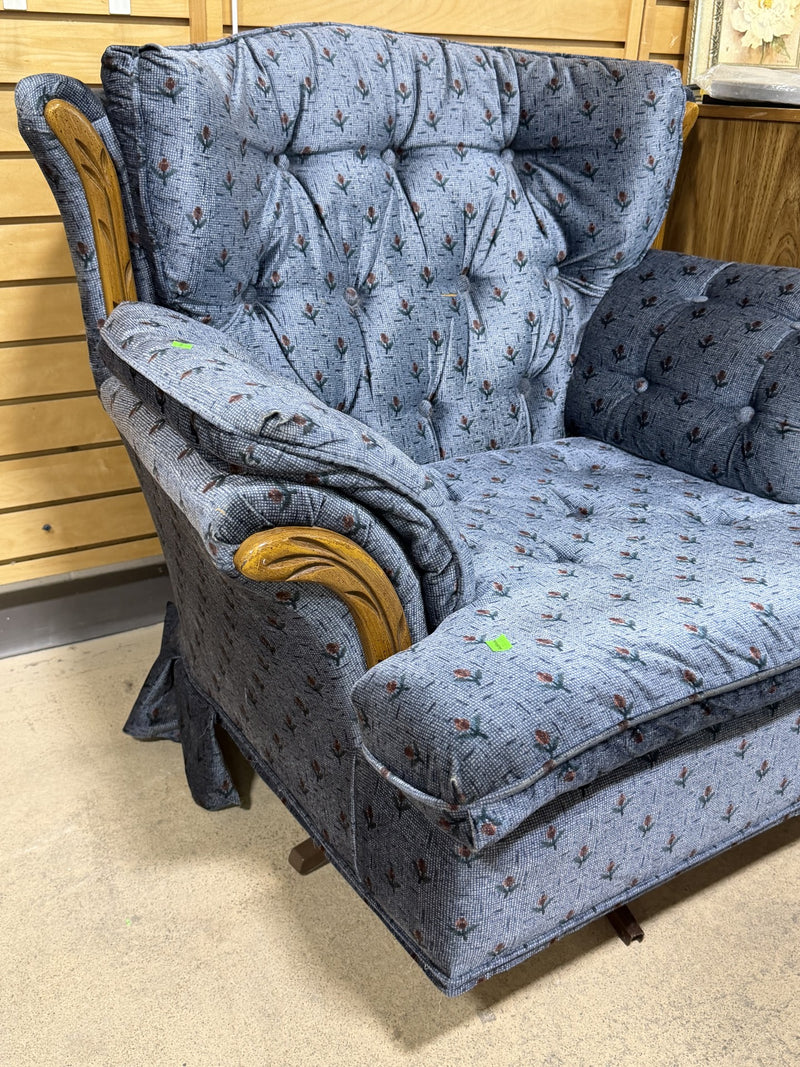 Vintage Blue Floral Armchair with Tufted Upholstery
