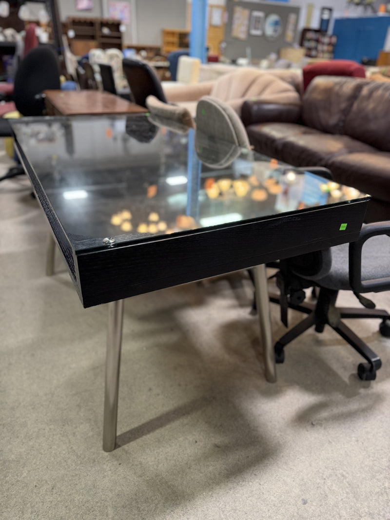 Modern Glass-Top Executive Desk